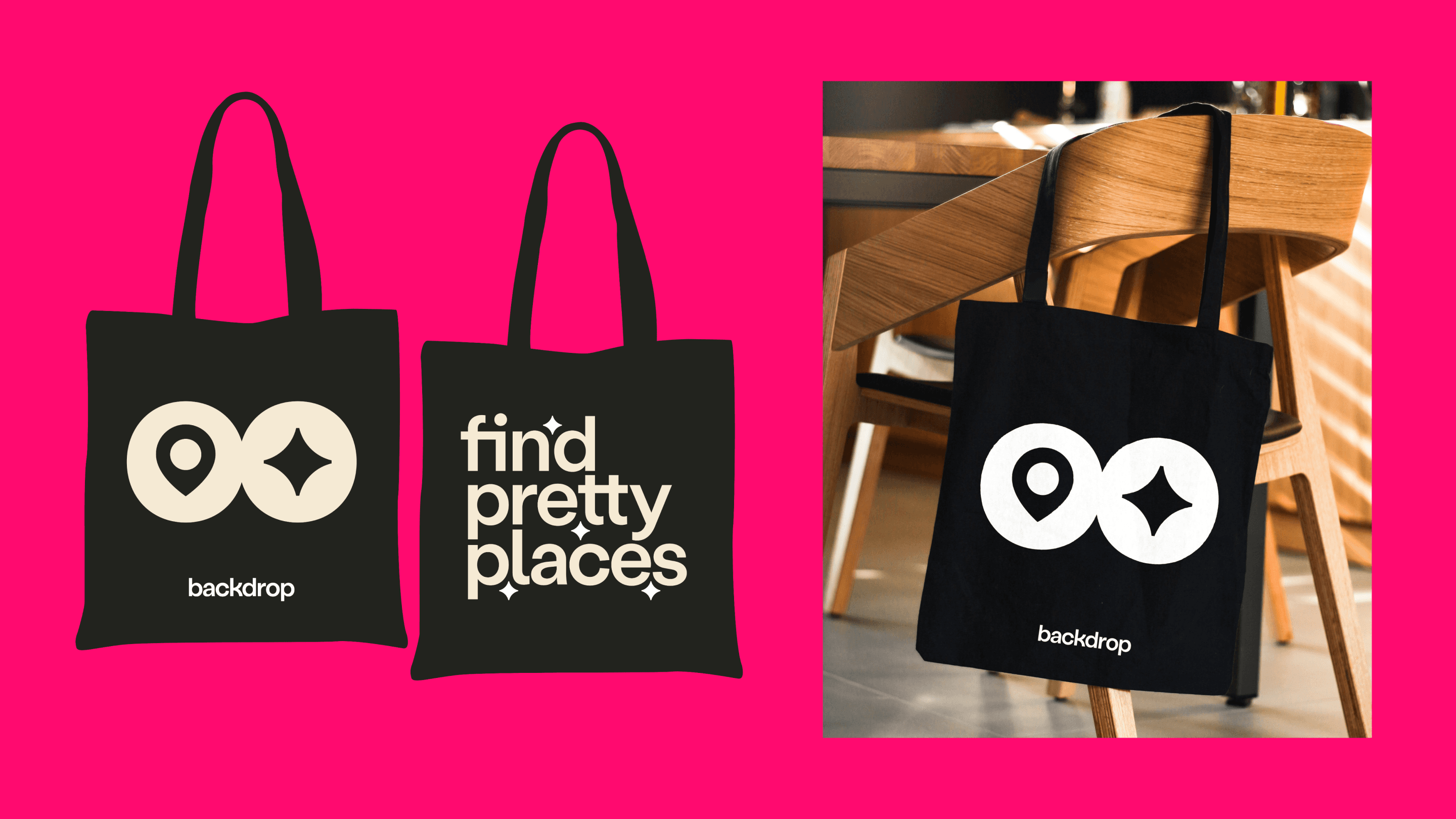 Backdrop tote bag designs and a photographed black tote