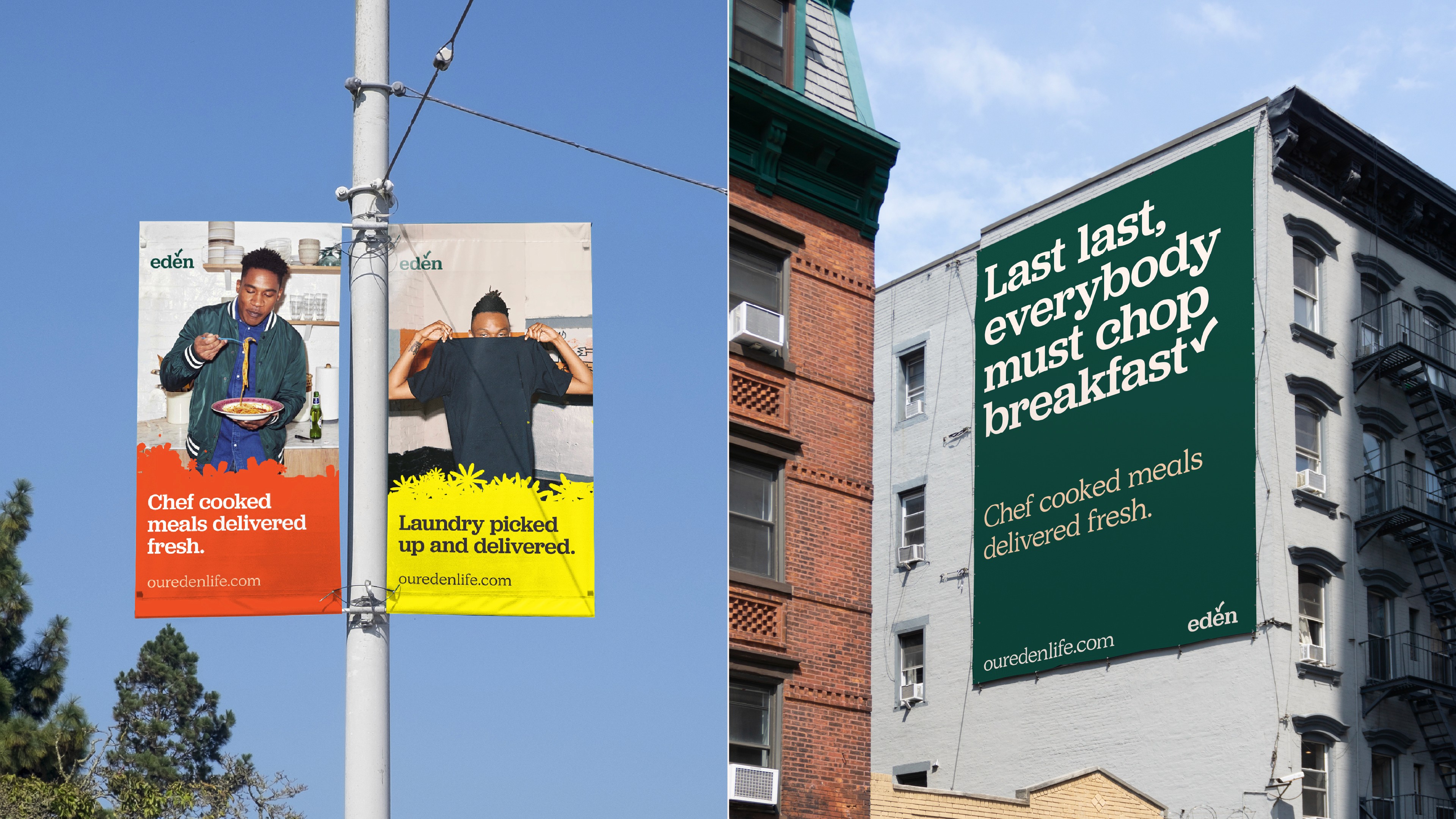 EdenLife outdoor adverts for delivered meals and laundry service