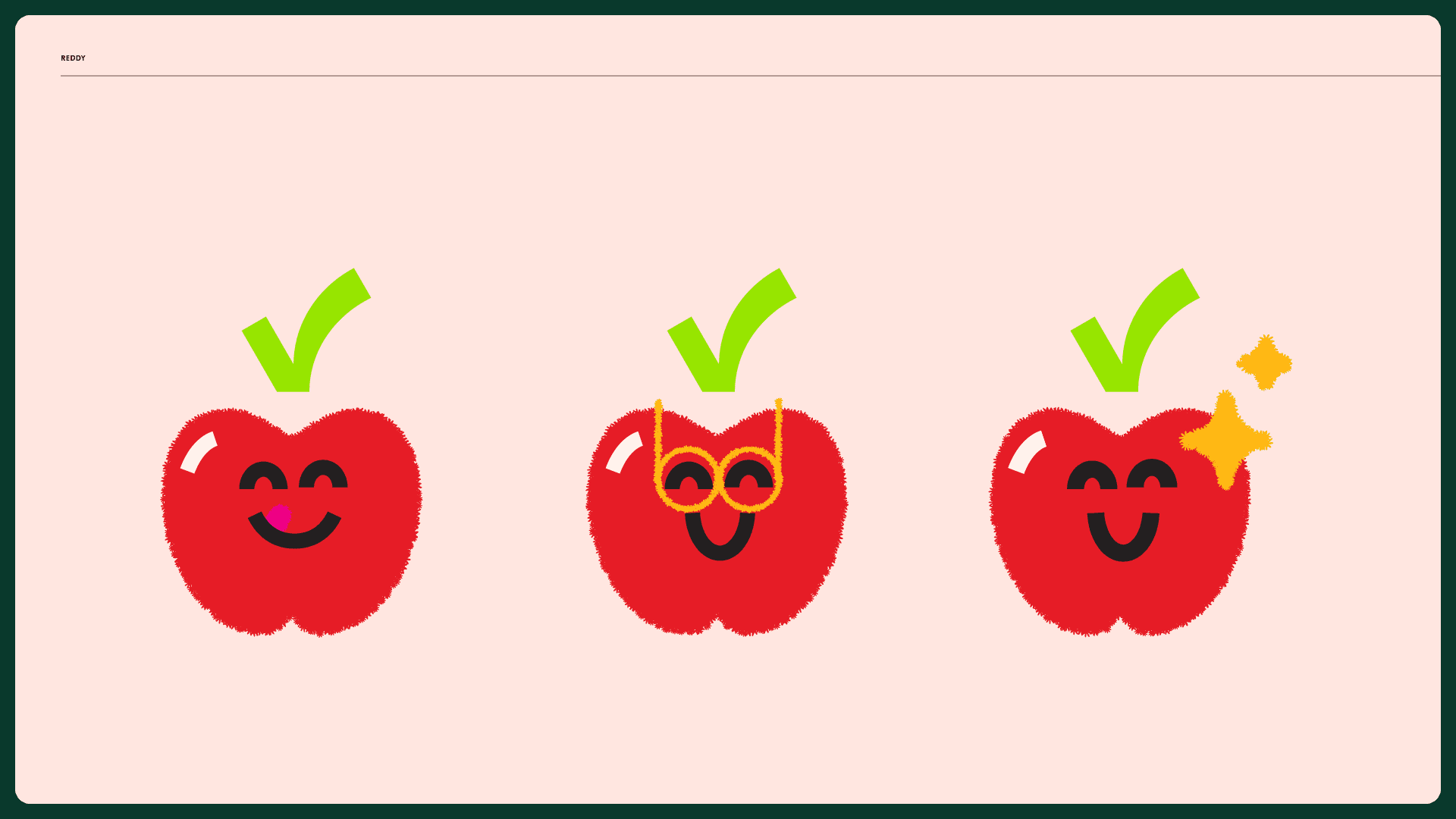Three expressions of EdenLife's red apple mascot
