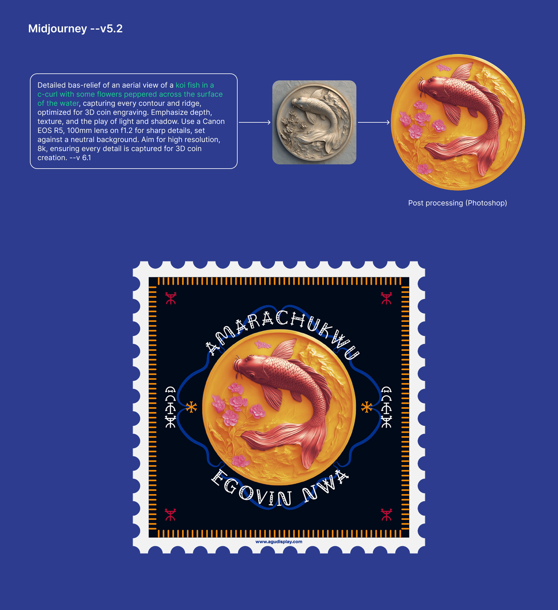 Koi fish coin study and Amarachukwu Agụ Display sticker