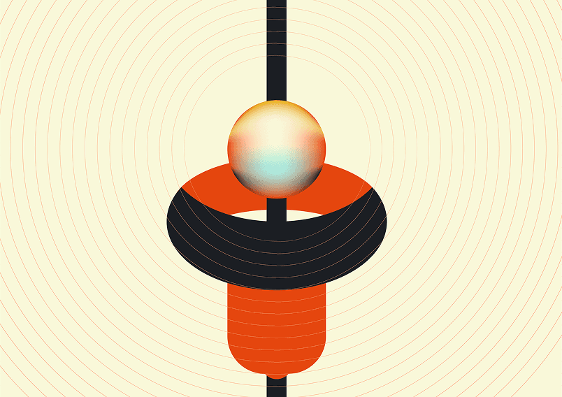 Orange and black circular object centered on concentric lines