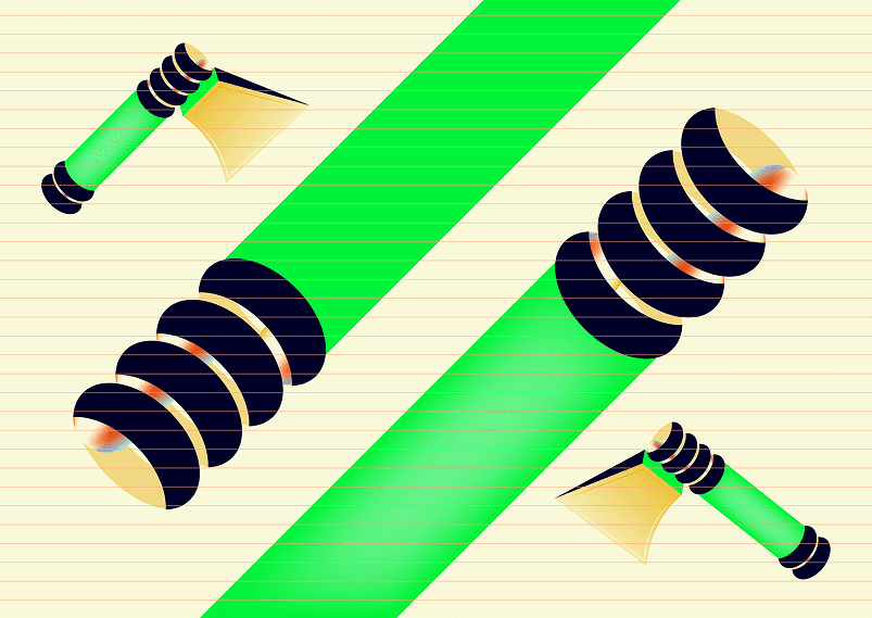 Green diagonal bands with floating microphones and black coils