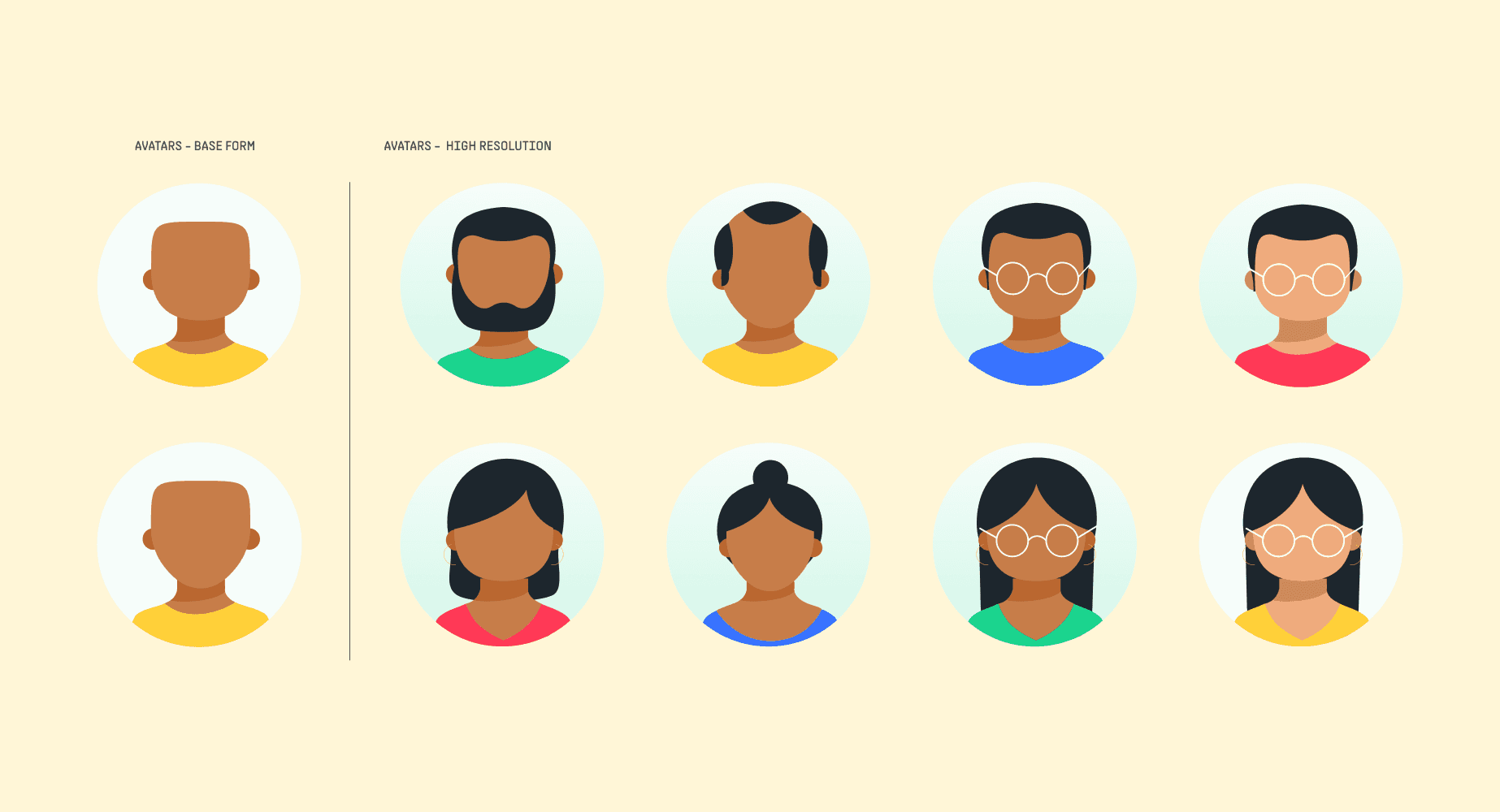 Diverse illustrated character avatars for Collargig profiles