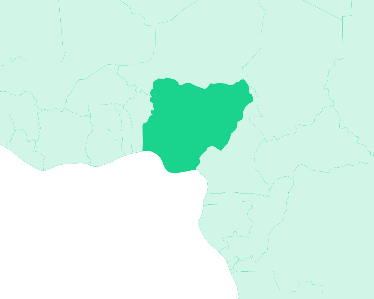 Nigeria highlighted in green on a map of Africa